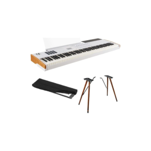 Arturia KeyLab 88 mk3 88-Key Hammer-Action Universal MIDI Controller (White) Bundle with Arturia Wooden Legs for 88 MkII/PolyBrute Stand, Kaces KKC-LG Large Stretchy Keyboard Dust Cover